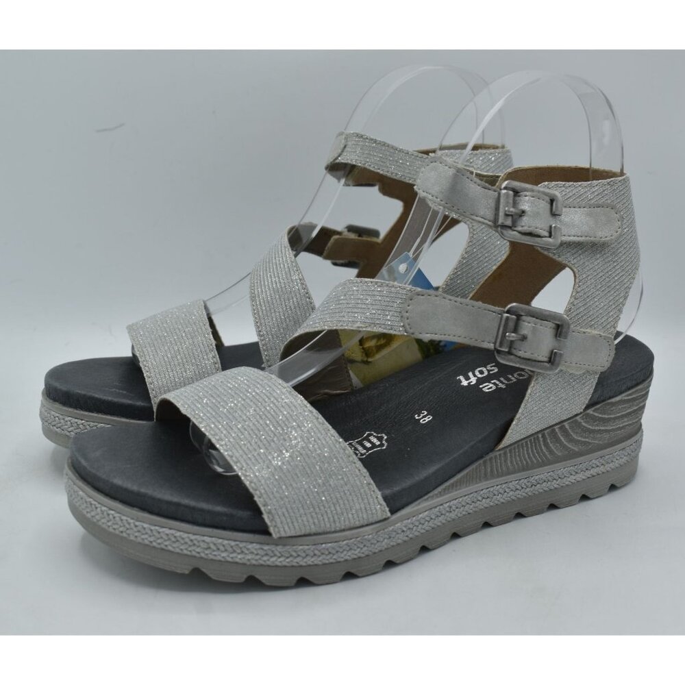Remonte Icess Wedge Sandals Women 7 Silver Leather Metallic NWB
